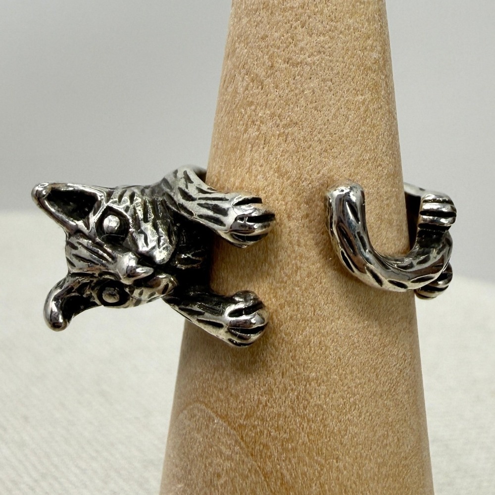 Wear Felicity Cat Wrap Ring Silver Tone Adjustable Animal Kitten‎ - Picture 2 of 11